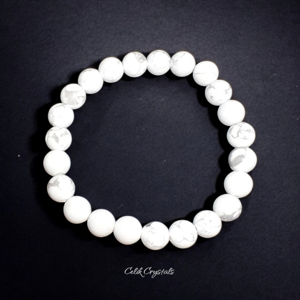 Howlite Bracelet Natural Stones 8mm Stretches Unisex Healing Bracelet - Picture 2 of 4
